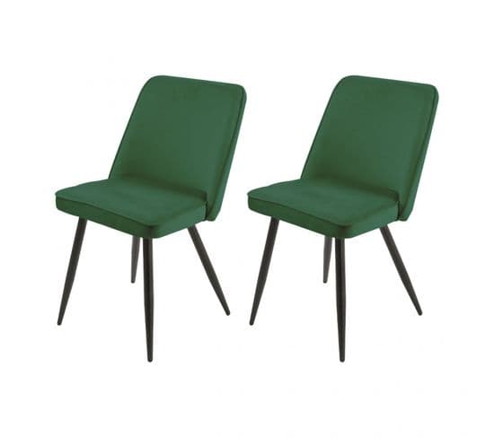 Lot De 2 Chaises En Velours Vert Avec Piètement En Métal Noir - Telly