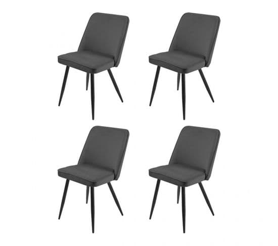 Lot De 4 Chaises En Velours Gris Foncé Piètement En Métal Noir – Telly