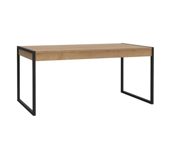 Table 166 Cm 2 Tiroirs Décor Bois Chêne Et Pieds Métal Noir Mat - Mode