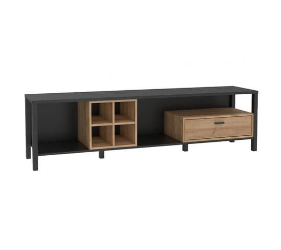 Meuble TV 181 Cm Décor Noir Et Effet Chêne Avec Poignée Noir - Mode