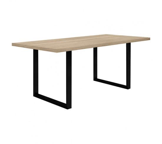 Table De Repas 180 Cm Décor Chêne Clair Et Pieds Métal Noir - Jura 02