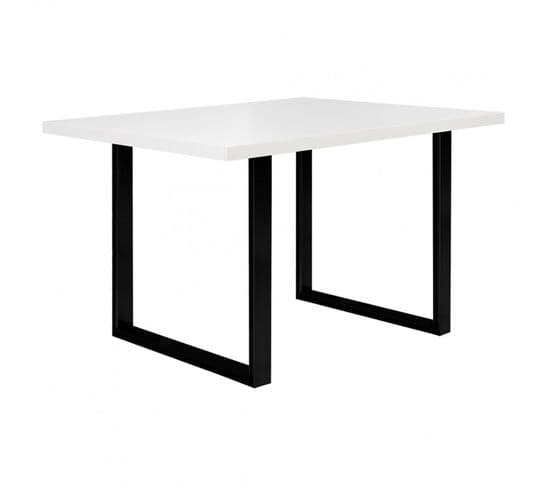 Table De Repas 140 Cm Plateau Blanc Pieds Luge Métal Noir - Loire 02