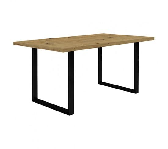 Table De Repas 160 Cm Décor Chêne Et Pieds Luge Métal Noir - Corse 02