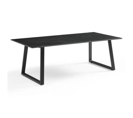 Table Basse 120x60 Cm Céramique Noir Marbré Pieds Luge - Indiana 02