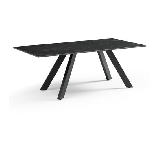 Table Basse 120x60 Cm Céramique Noir Marbré Pieds Inclinés - Indiana 08