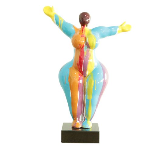Statue Femme Bras Levés Coulures Multicolores H54 Cm - Lady Drips
