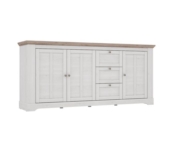 Buffet 204 Cm 3 Portes 3 Tiroirs Décor Chêne Clair Blanchi - Angele