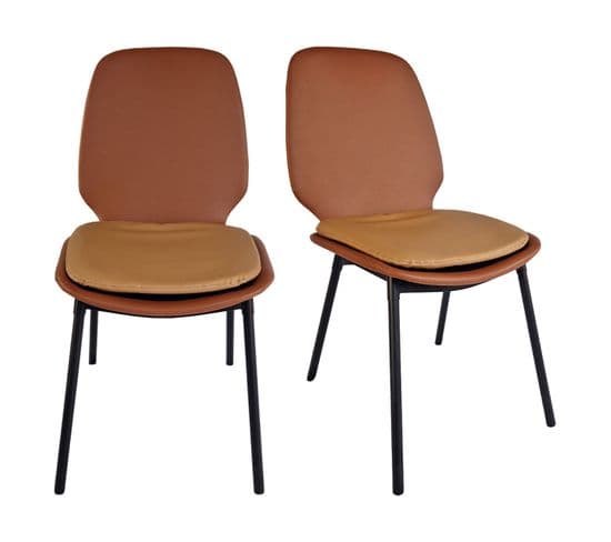 Lot De 2 Chaises En Simili Marron Pieds Métal Noir - Ruzan