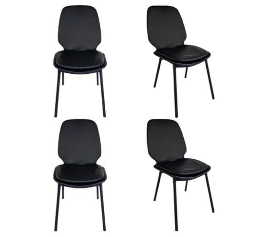 Lot De 4 Chaises En Simili Noir Pieds Métal Noir - Ruzan