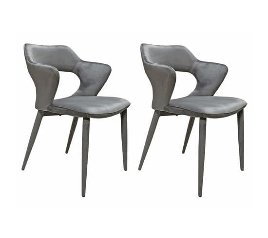 Lot 2 Chaises En Velours Gris Avec Accoudoirs Et Pieds Velours - Sweet