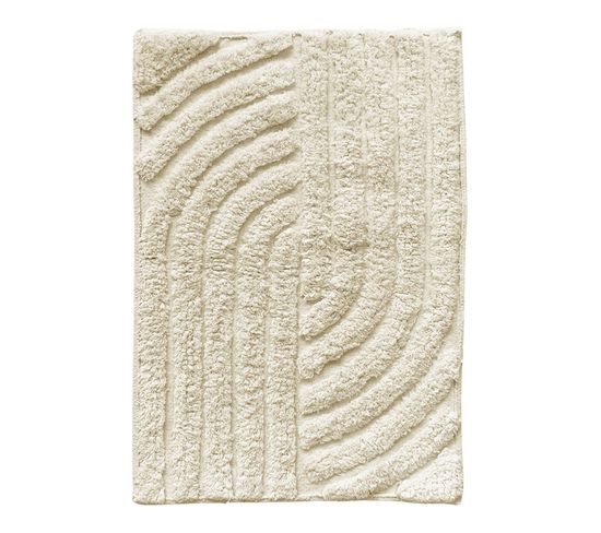 Tapis De Salle De Bain 40 X 60 Cm En Coton Écru Avec Motifs - Waldo