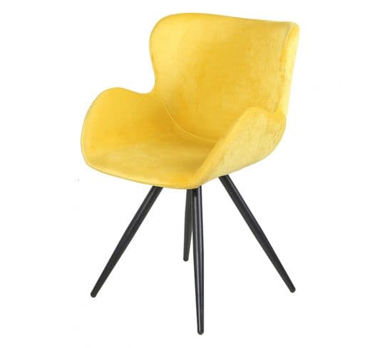 Chaise Style Scandinave Velours Jaune Et Pied Métal Noir - Lotus