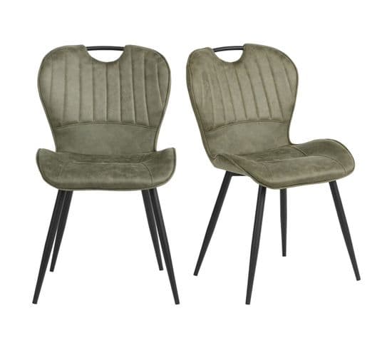 Lot De 2 Chaises Microfibre Vert Avec Poignée Et Pieds Métal - Willy