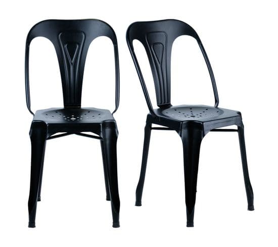 Lot De 2 Chaises Métal Noir Avec Perforations Sur L'assise - Metalica