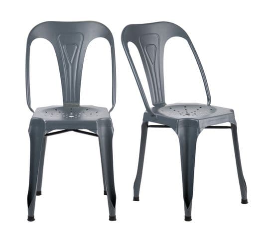 Lot De 2 Chaises Métal Gris Avec Perforations Sur L'assise - Metalica