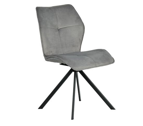 Chaise Pivotante En Velours Et Tissu Gris Pieds Métal Noir - Diane