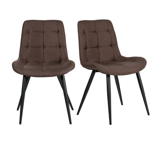 Lot De 2 Chaises En Tissu Marron Avec Pieds Métal Noir - Jaelle