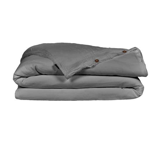 Housse De Couette Gaze De Coton Double 140 X 200 Cm Gris - Pepa 1