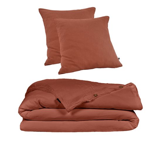 Parure De Lit 240 X 260 Cm En Double Gaze De Coton Terracotta - Pepa 4