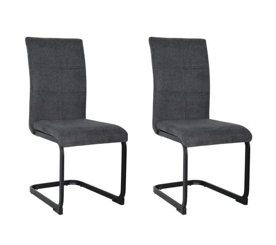 Lot De 2 Chaises Tissu Gris Anthracite Et Pied Luge Métal Noir - Verdi