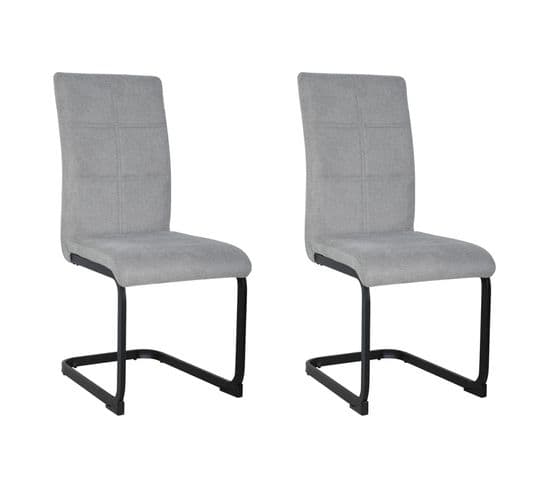 Lot De 2 Chaises En Tissu Gris Et Pied Luge En Métal Noir - Verdi