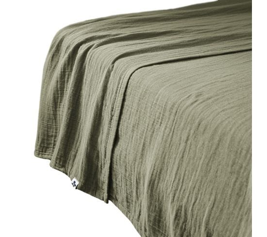 Drap Plat 240 X 300 Cm En Double Gaze De Coton Vert - Pepa