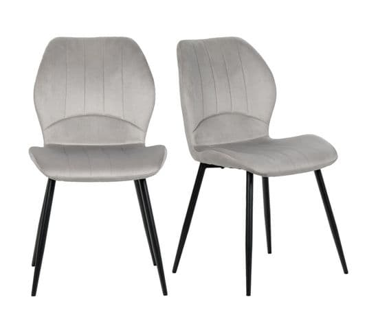 Lot De 2 Chaises En Velours Gris Clair Avec Pieds Métal Noir - Emilio