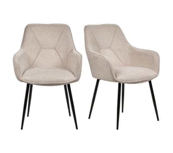 Lot De 2 Chaises Avec Accoudoirs Tissu Beige Et Pieds Métal - Theo