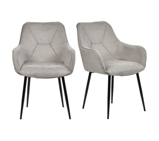 Lot De 2 Chaises Avec Accoudoirs Tissu Gris Clair Pieds Métal - Theo