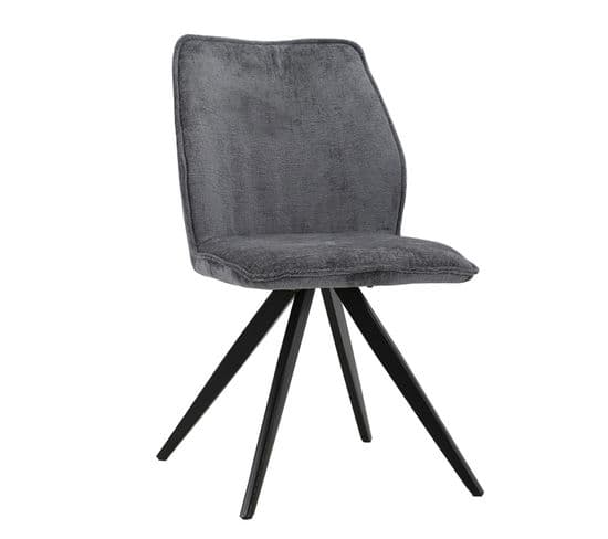 Chaise En Velours Doux Gris Anthracite Pied Croix Métal Noir - James