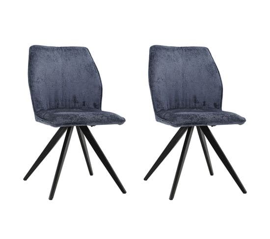 Lot De 2 Chaises En Velours Doux Bleu Nuit Pied Métal Noir - James