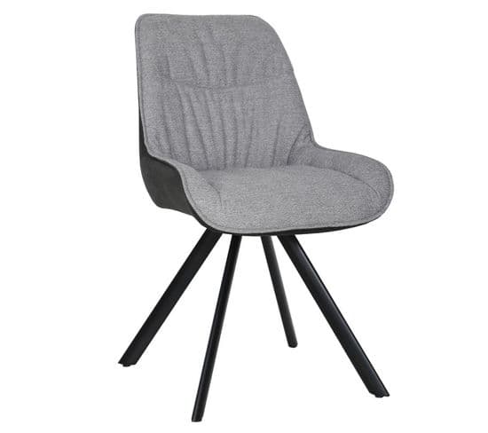 Chaise Pivotante 180° Tissu Gris Et Microfibre Pieds Métal - Jaden