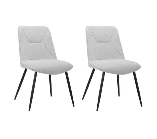 Lot De 2 Chaises En Tissu Gris Clair 4 Pieds En Métal Noir - Melanie