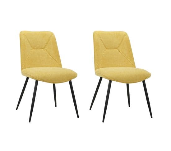 Lot De 2 Chaises En Tissu Jaune Et 4 Pieds En Métal Noir - Melanie