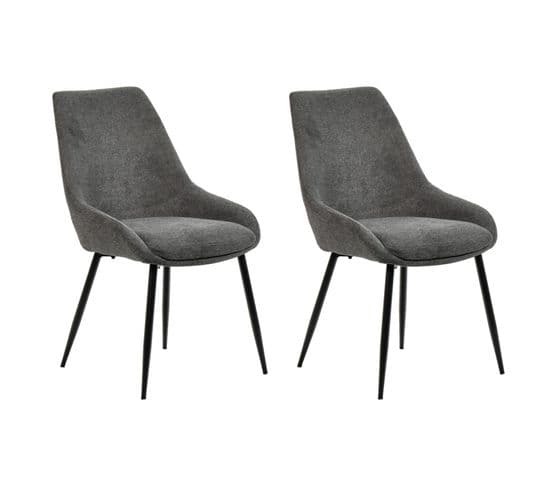 Lot De 2 Chaises Tissu Gris Anthracite Pieds Fins Métal Noir - Jazzy 2