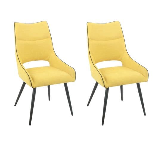 Lot De 2 Chaises En Lin Jaune Avec Passepoil Et Pieds Métal - Anais 2