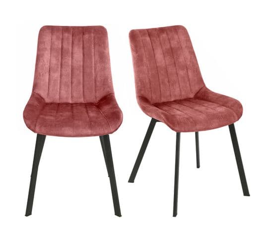 Lot De 2 Chaises Capitonnées Velours Rose Avec Pieds Métal - Nany