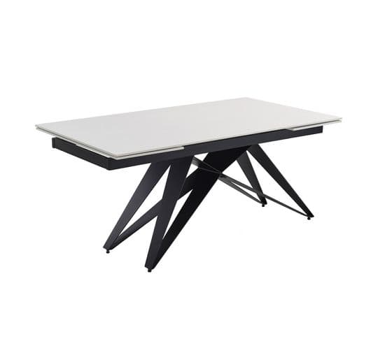 Table Extensible 180/260 Cm Céramique Blanc Pied Géométrique - Oregon 03