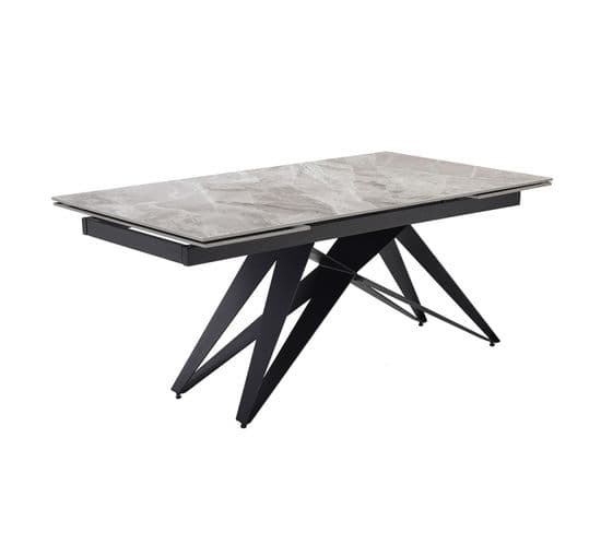 Table Extensible 180/260 Cm Céramique Marbré Laqué Pied Géométrique - Dakota 03