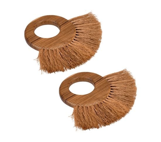 Lot De 2 Brosses Rondes En Bois De Teck Et Fibre De Palmier - Lofi 01