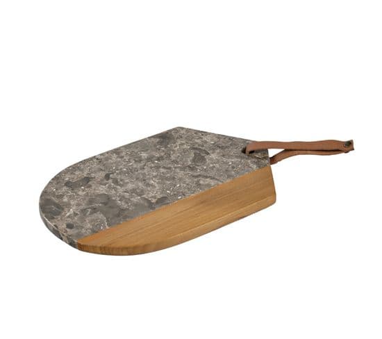 Planche à Découper Ovale 28 Cm En Marbre Gris Et Bois De Teck – Thena