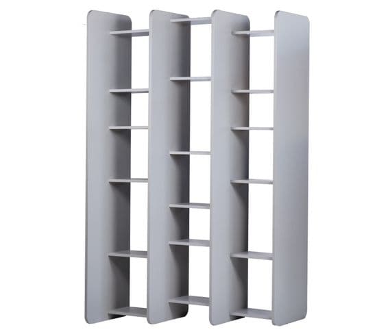 Bibliothèque L.141 Cm Style Paravent Gris 18 Tablettes – Avalon 8907