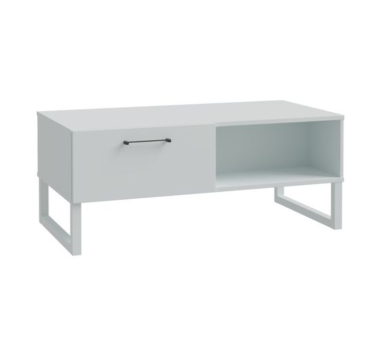 Table Basse 110 Cm Décor Gris Clair Mat Poignées Métal Noir - Astoria