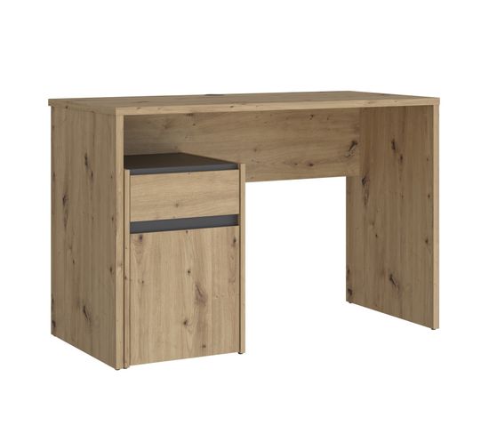 Bureau 110 Cm Et Caisson Décor Bois Chêne Et Gris Foncé Mat - Odyssée