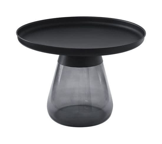 Table D'appoint H. 42 Cm Verre Trempé Noir Fumé Et Métal Noir - Shuri