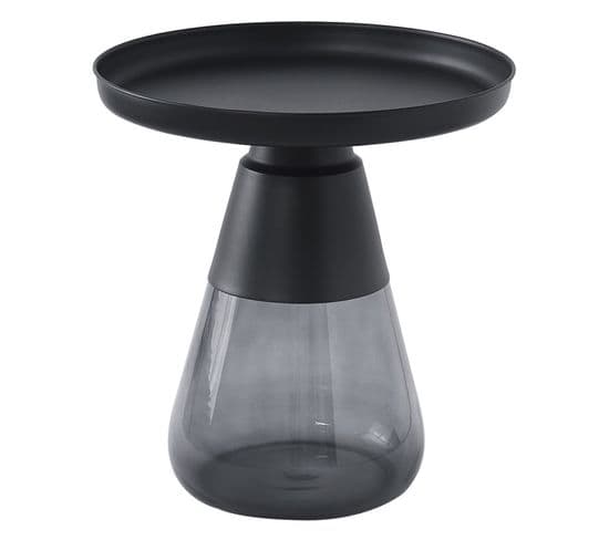 Table D'appoint H. 53 Cm Verre Trempé Noir Fumé Et Métal Noir - Shuri