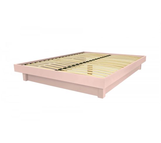 Lit Plateforme Bois Massif Pas Cher, Couleur: Rose Pastel, Dimensions: 160x200