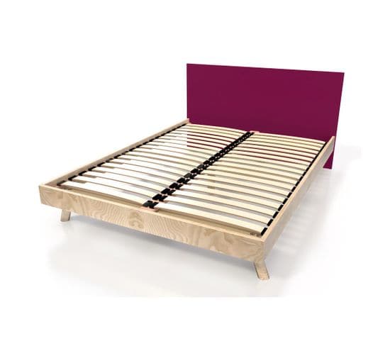 Lit Viking Style Scandinave Bois 2 Places, Couleur: Vernis Naturel/prune, Dimensions: 140x190