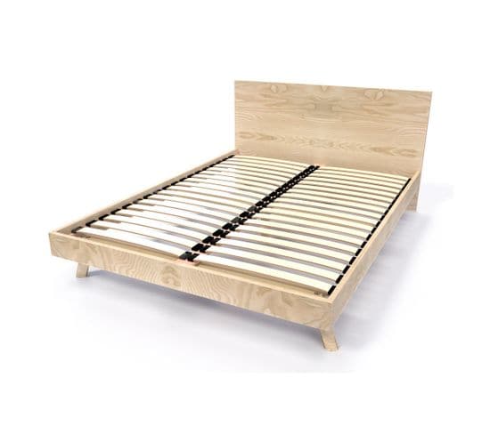 Lit Viking Style Scandinave Bois 2 Places, Couleur: Brut, Dimensions: 140x200