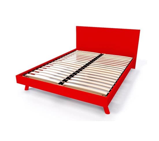 Lit Viking Style Scandinave Bois 2 Places, Couleur: Rouge, Dimensions: 140x190